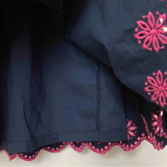 JCrew scalloped edge navy tiered dress with hot pink embroidery-size 2 - Picture 6 of 10